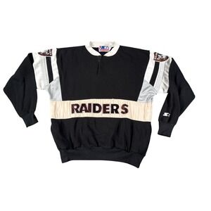 Vintage Las Vegas Raiders Sweater Mens XL Black White Rugby Logo‎ Starter 90s